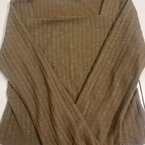 Cinched Waist Ribbed Square Neck Top