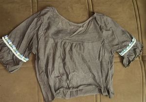 Embroidered Grey Tunic Top