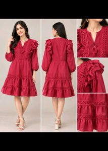 URBANIC -  Red Ruffled Dress