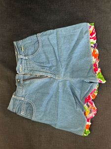 Cute Denim Shorts with Floral Trim