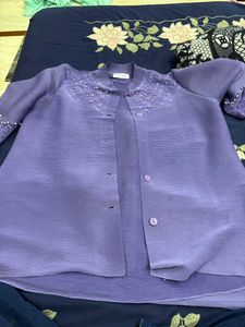 Elegant Lavender Kurta Set with Pearl Embellishmen