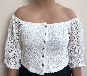 White Crochet Off-Shoulder Top