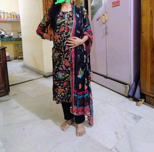 Vibrant Floral Print Kurta Set with Dupatta