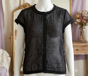 Chic Black Sheer Button-Up Top