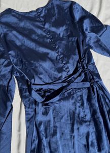 Elegant Navy Blue Satin Maxi Dress