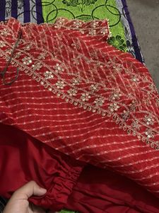 Elegant Cream Kurta Set with Red Dupatta