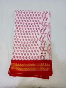 Red & White Printed Saree