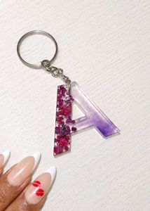 Letter A Resin Keychain with Dried Flowers