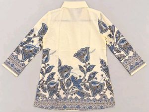 Cream Kurta Set with Blue Floral Print