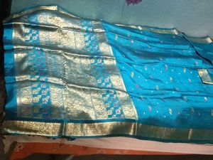 GentlyUsed TealBlue DharmavarmPattuSaree+Meen