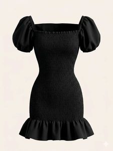 Chic Off-Shoulder Smocked Black Dress