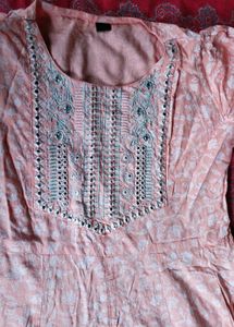 Peach Embroidered Kurta Set with Dupatta
