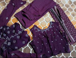 hand work 4 piece wine colour dress