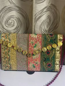 Embroidered Clutch with Coin Embellishments