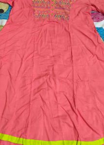 Pink Kurta with Embroidered Yoke