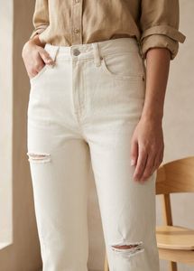 White Ripped Straight Leg Jeans