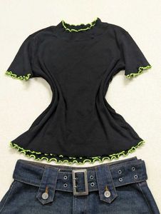 Fitted Black Top with Neon Trim