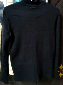 Navy Blue Turtleneck Top with Ruffle Neck