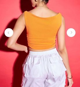 Chic Orange Ruched Cowl Neck Tank Top