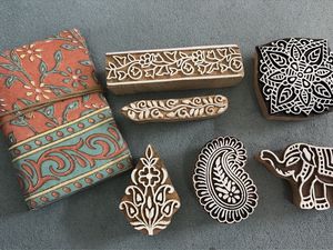 Set of 6 Printing Wooden Blocks with Diary
