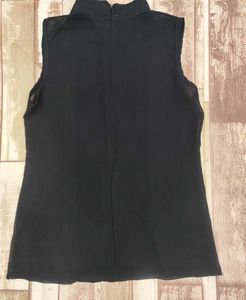 Chic Sleeveless Transparent Mock Neck Top