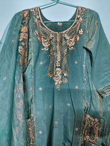 Embroidered Teal Kurta Set