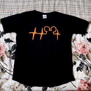 Black Baby T-Shirt with Orange Heartbeat Desig