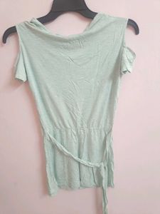 Light Blue Cold Shoulder Top