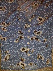 Blue Floral Button-Up Blouse