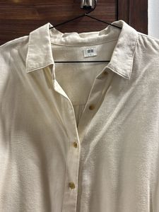 Cream Linen Blend Collared Shirt