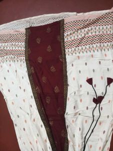Elegant White Kurta with Maroon Panel