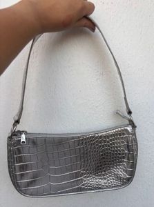 H&amp;M Silver Crocodile Textured Shoulder Bag