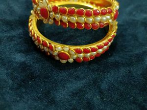 Elegant Red &amp; Pearl Bangles