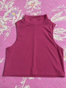 Sleeveless Mock Neck Ribbed Crop Top