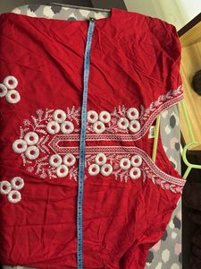 Vibrant Red Embroidered Kurta
