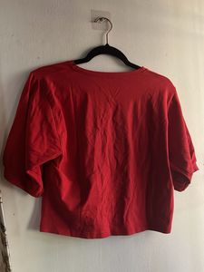 Red Cropped T-Shirt with Sequins