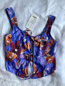 Floral Print Crop Top with Tie Detail