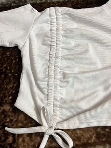 chic white ruched drawstring crop top