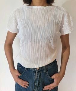 Pleated White Tunic Top