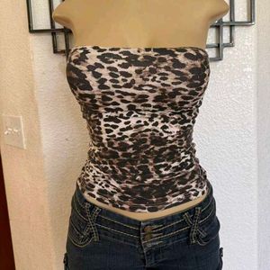 Leopard Print Strapless Top