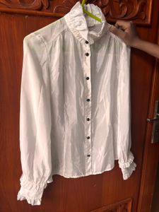Elegant White Ruffle Neck Blouse