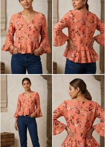 Peach Floral Ruffle Top