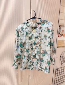 Floral Ruffle Button-Up Blouse