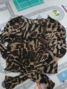 Sheer Leopard Print Sparkly Top