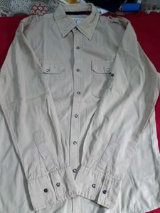 Men's Casual Beige Shirt chest pockets