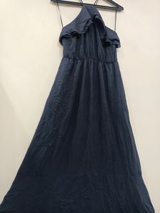 Elegant Navy Blue Ruffle Maxi Dress