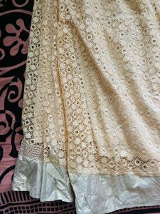Cream Lace Flared Skirt with White Border – Elegan