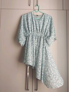 Light Sea Green Floral V-Neck Dress