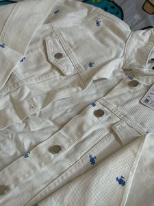 Cream Embroidered Denim Jacket