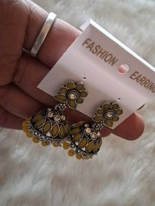 Yellow Jhumka Earrings